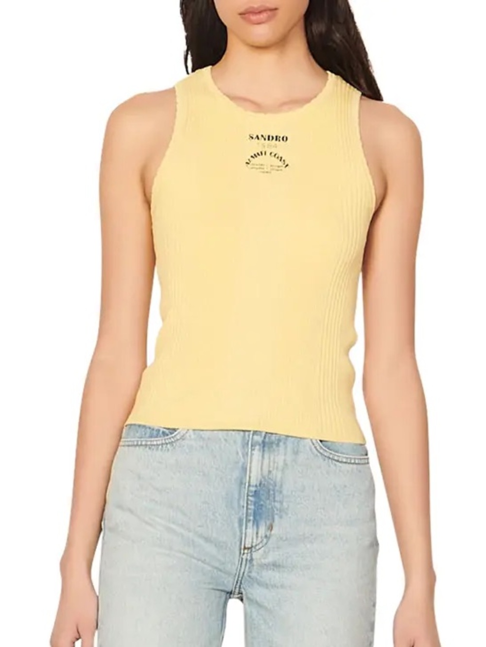 SANDRO Verone Ribbed Tank Top In Light Yellow